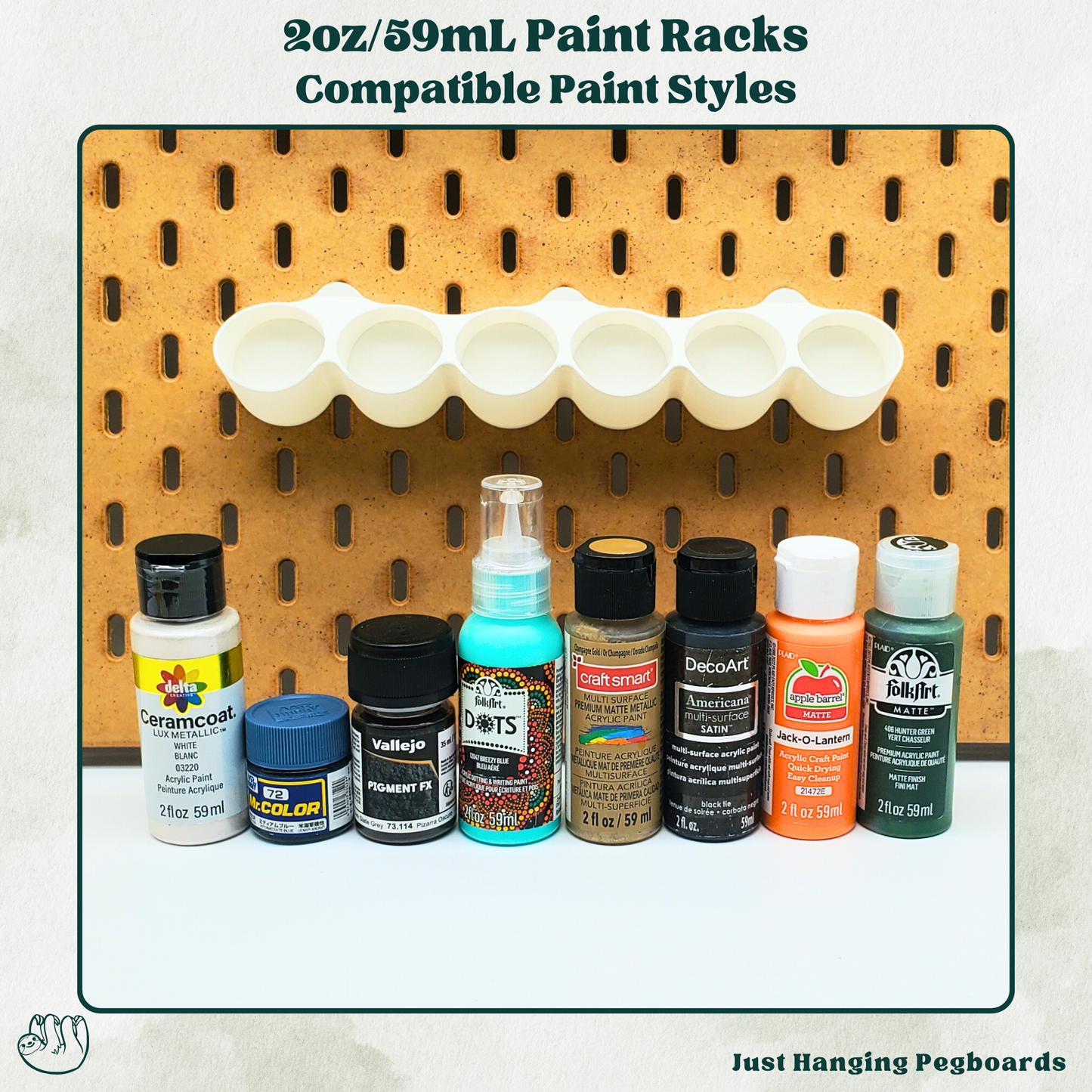 2oz/59mL Angled Paint Rack, 6 Spot | SKADIS Pegboard Compatible