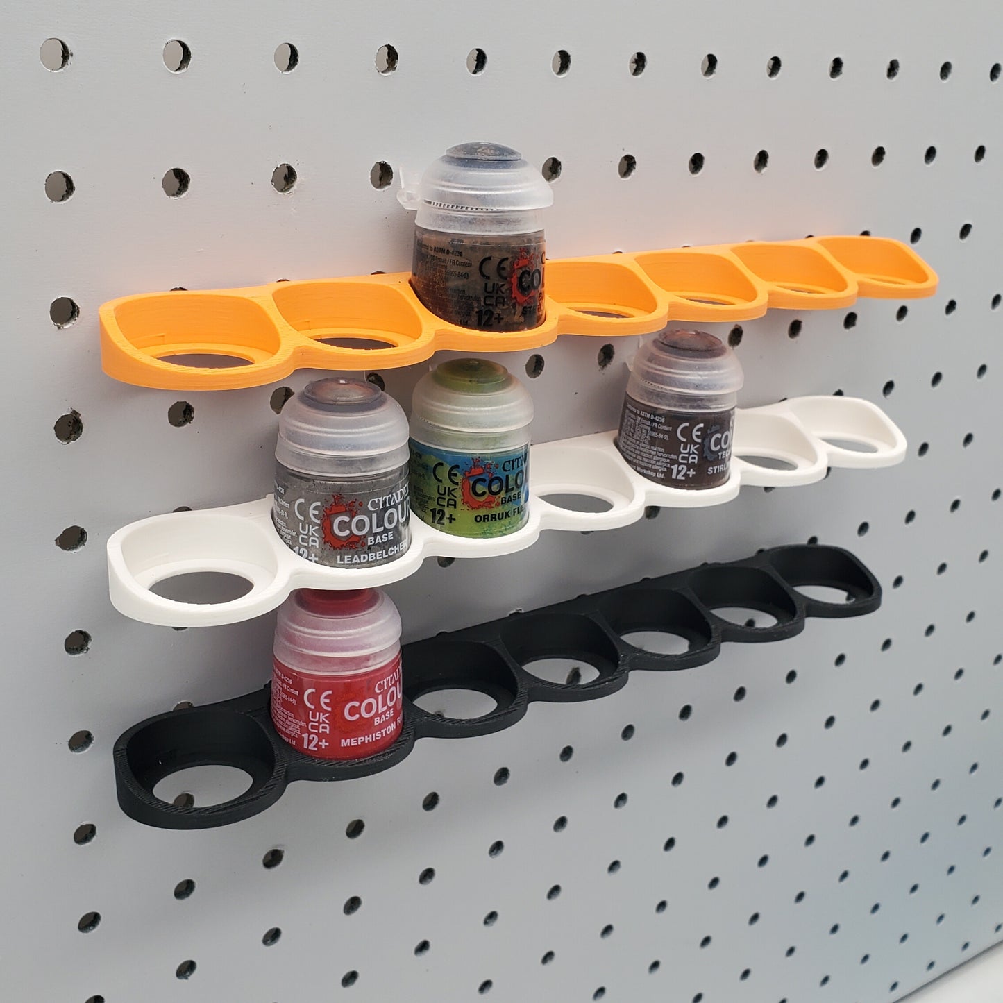 7 Citadel Paint Display, Vertical 12mL Paint Holder | 1/4" Pegboard Compatible