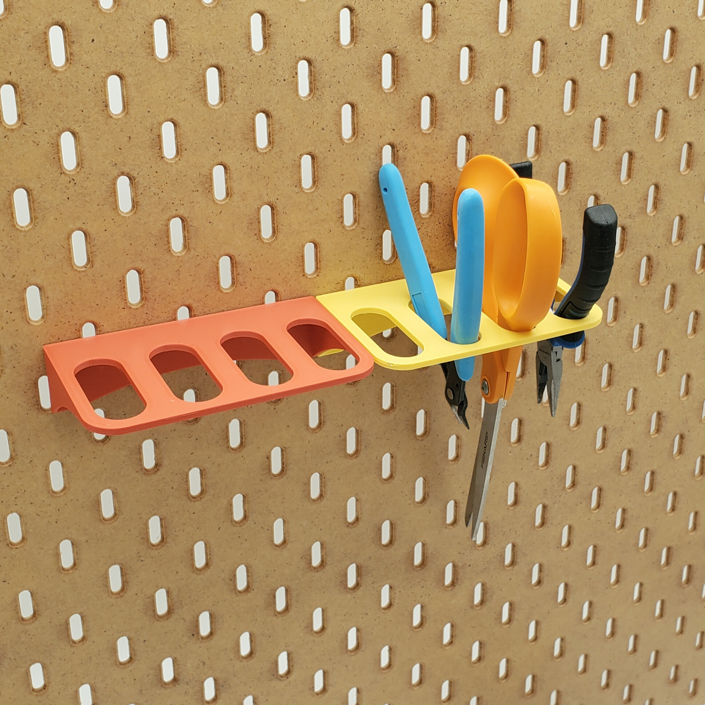 Two scissor storage side-by-side, compatible with IKEA SKADIS Pegboards.