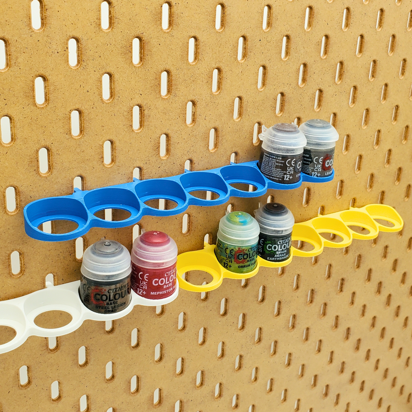 Citadel vertical paint racks on IKEA Pegboard