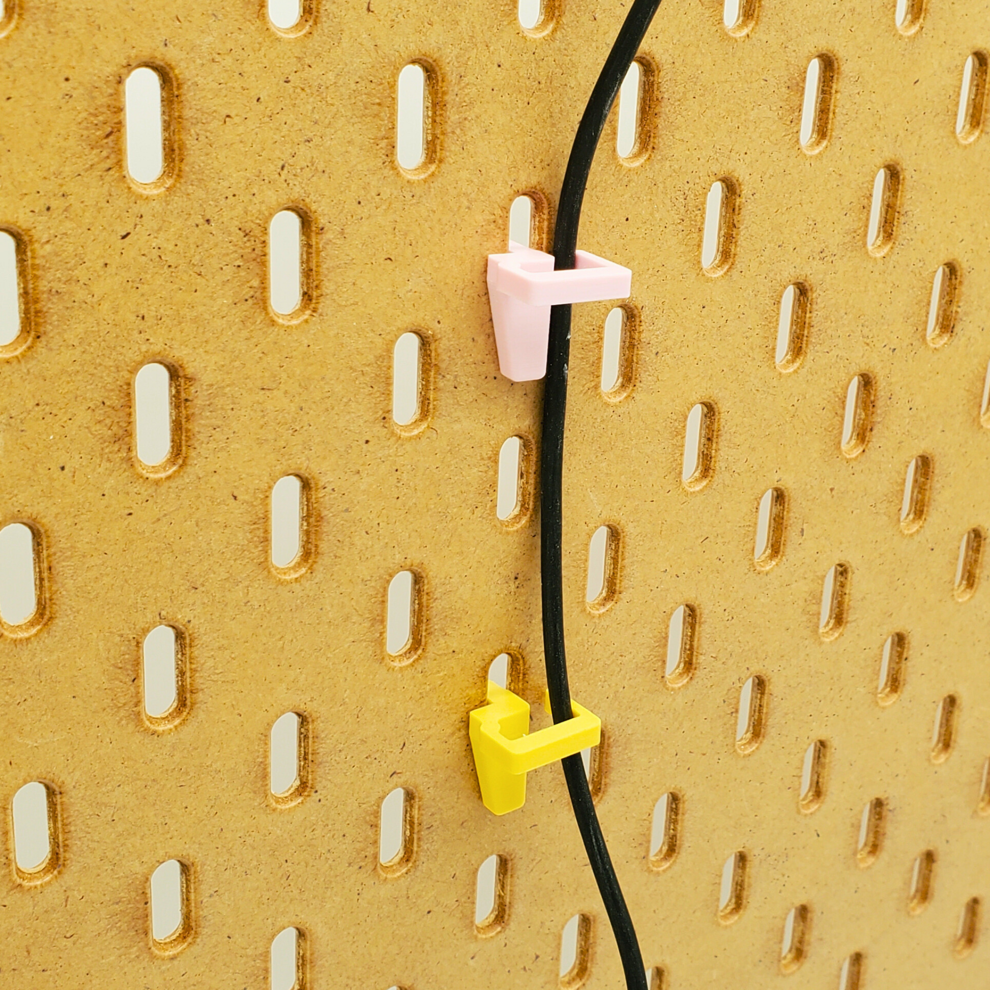 Light Pink and Savannah Yellow Vertical Wire Clips for IKEA SKADIS Pegboard