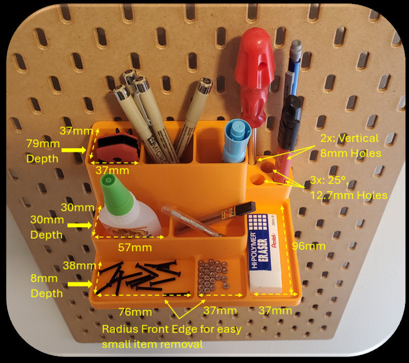 Dimensions and specifications of the large desk organizer.
