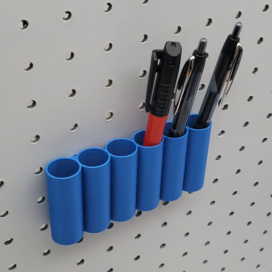Blue Circle bin on a 1/4" Pegboard with sharpies and markers as props