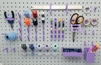 Medium Sewing Organizer Kit in Lavender Purple on 1/4" pegboard with sewing supplies and tools.