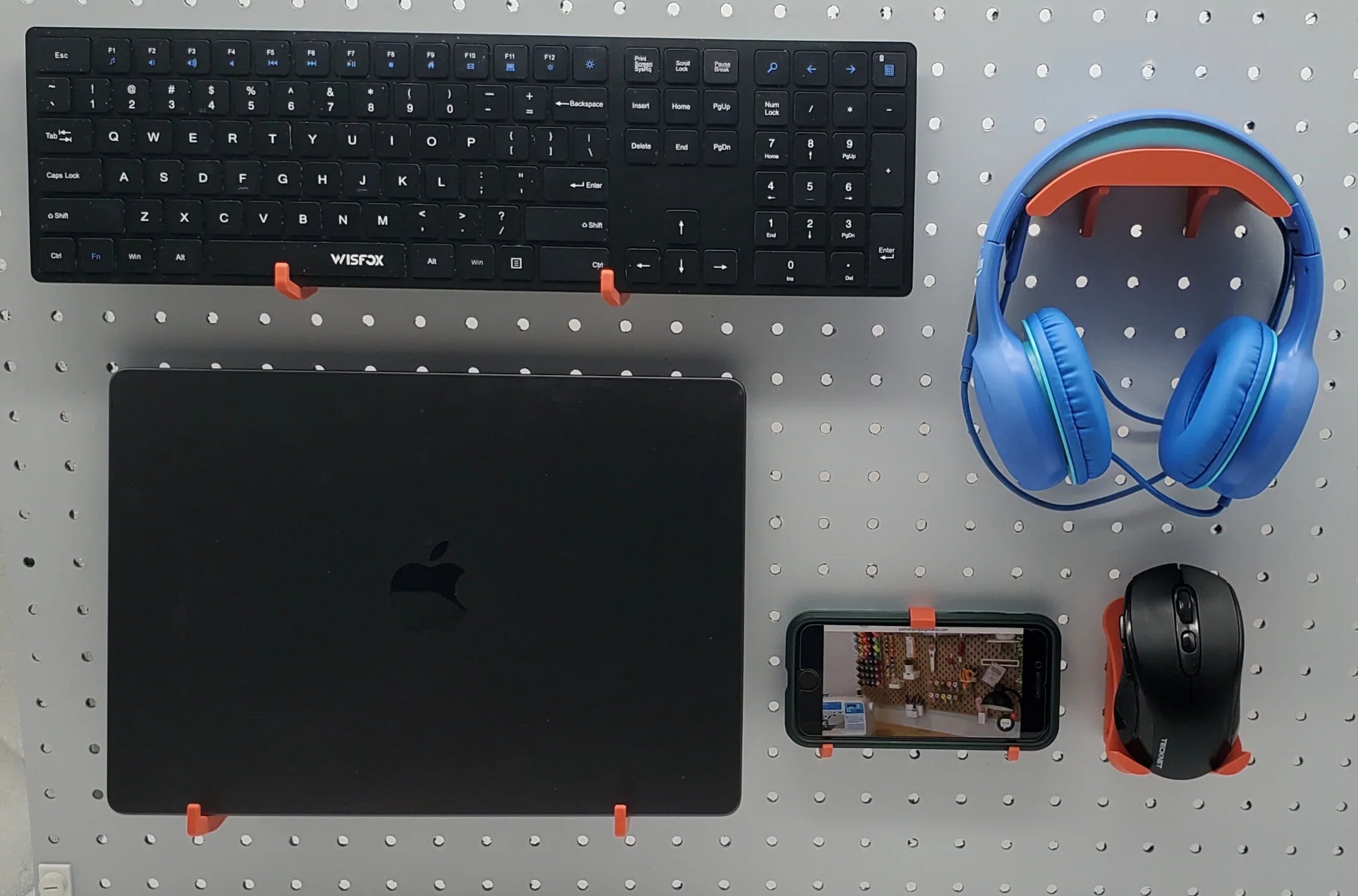 Tech Organizer Kit in Sunrise Orange on 1/4" pegboard.