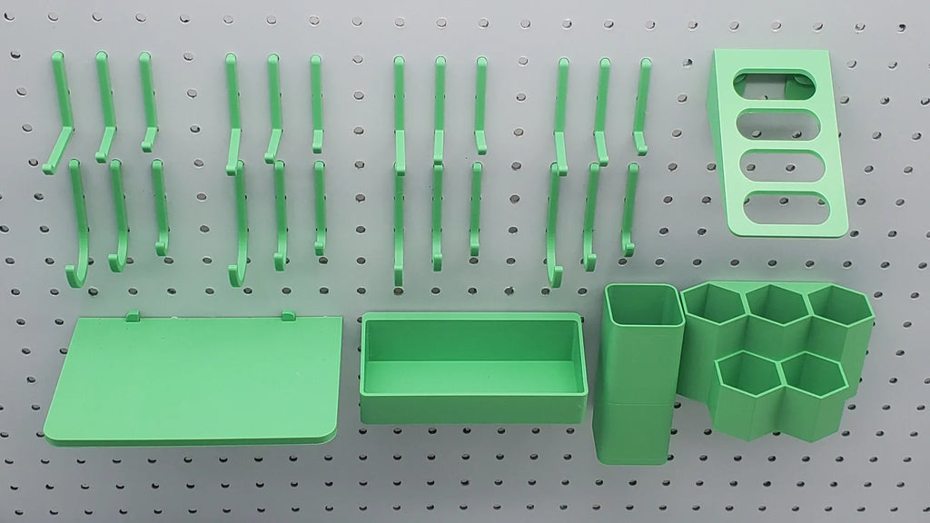 Crafter's Organizer Kit in Forest Green on 1/4" pegboard.