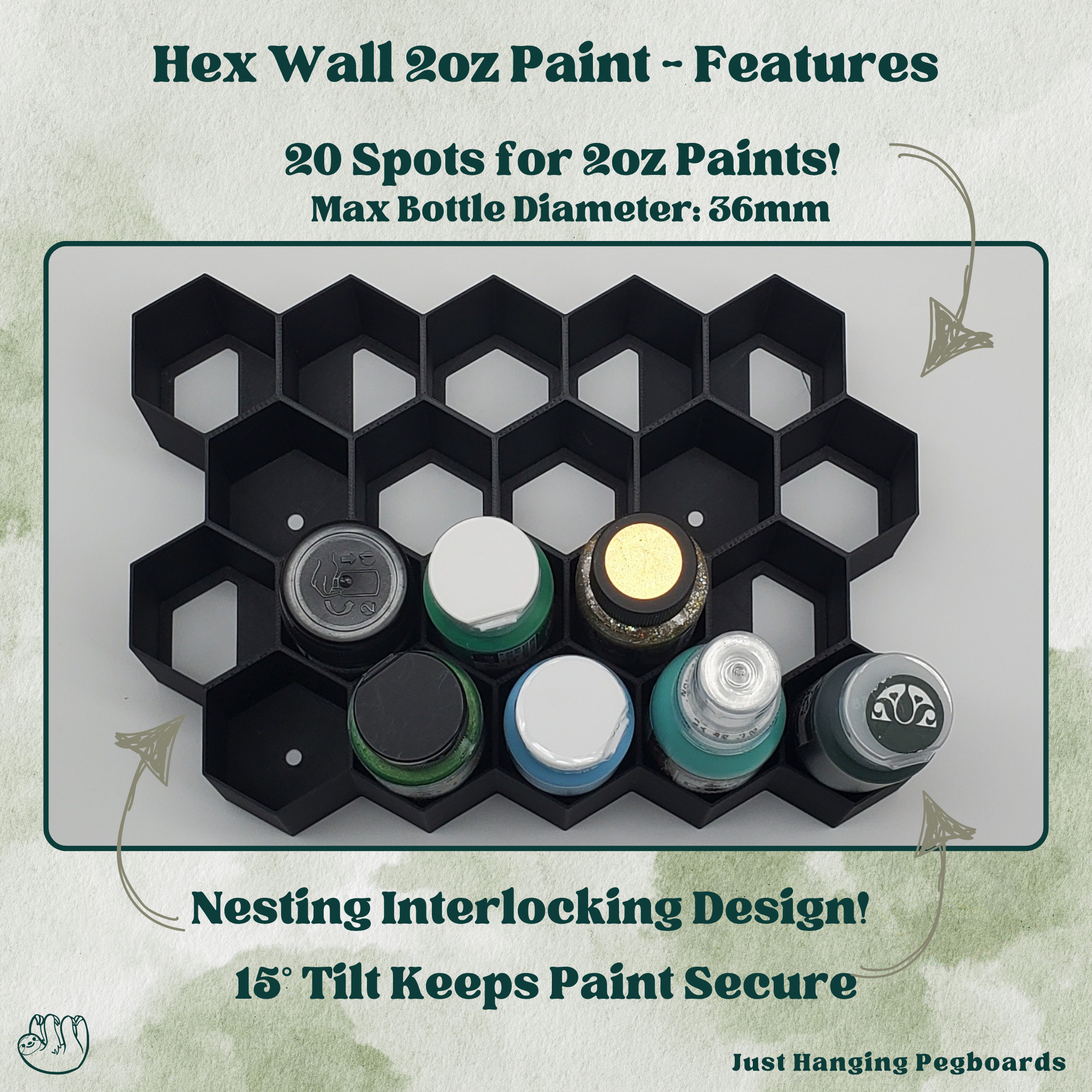 2oz Craft Paint Hex Wall Storage