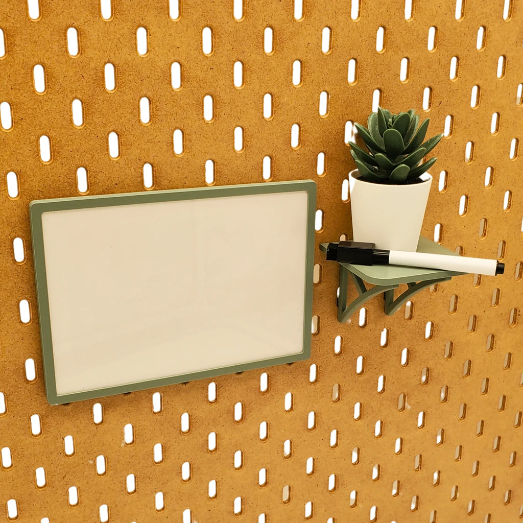 Acrylic Whiteboard in Muted Green on IKEA SKADIS pegboard.