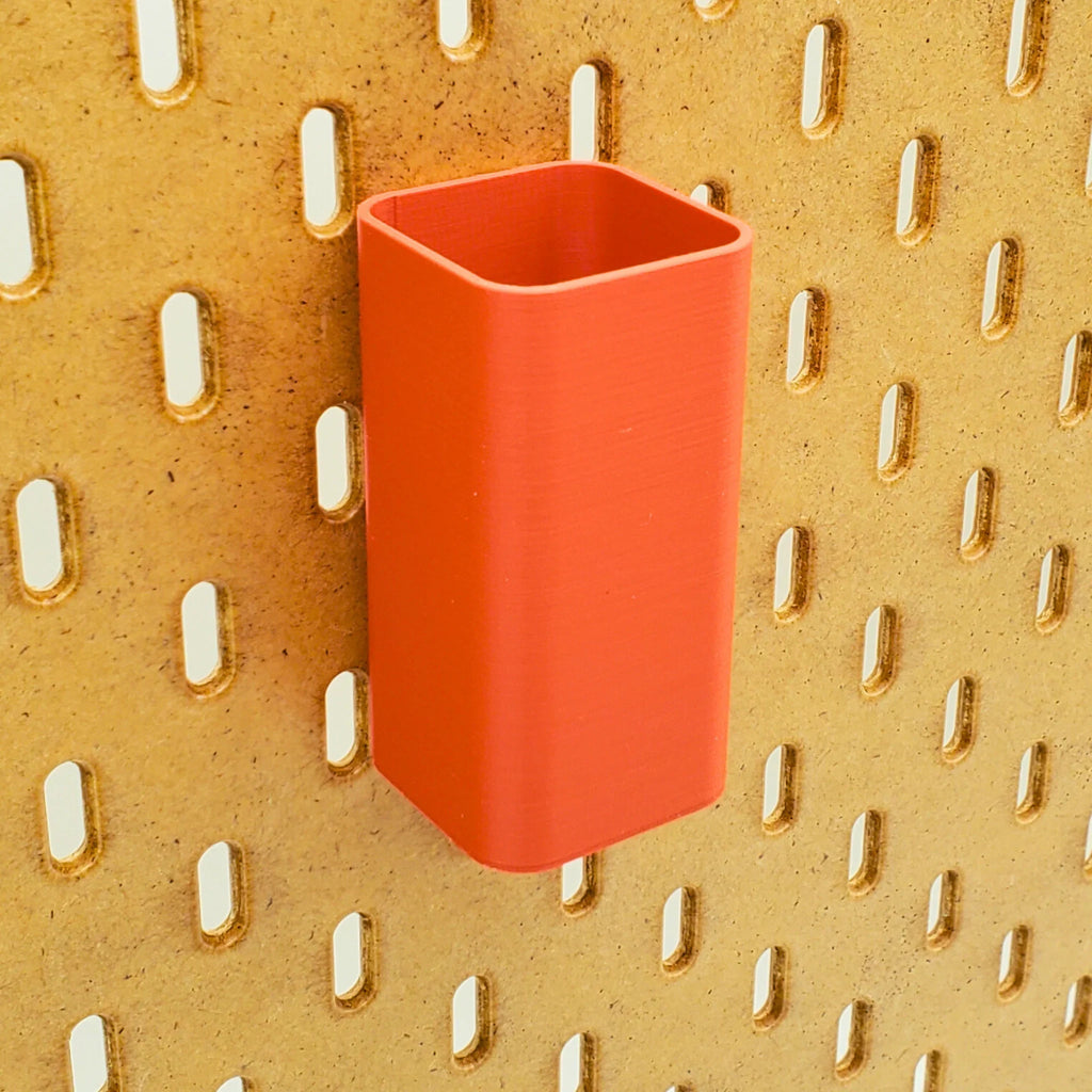 Small Square Pen Tube in Lava Red on IKEA SKADIS pegboard.