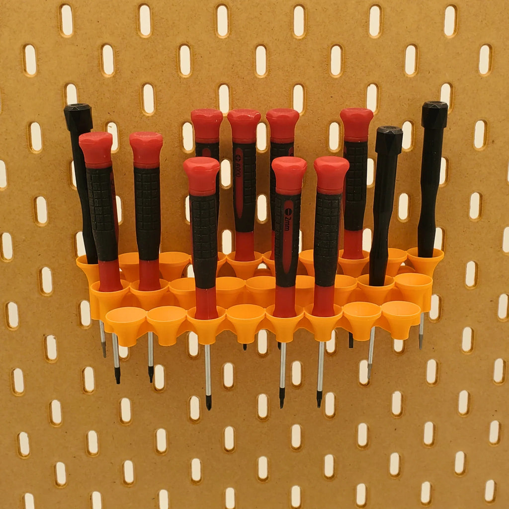 Large Screwdriver Organizer in Sunrise Orange on IKEA SKADIS pegoard.