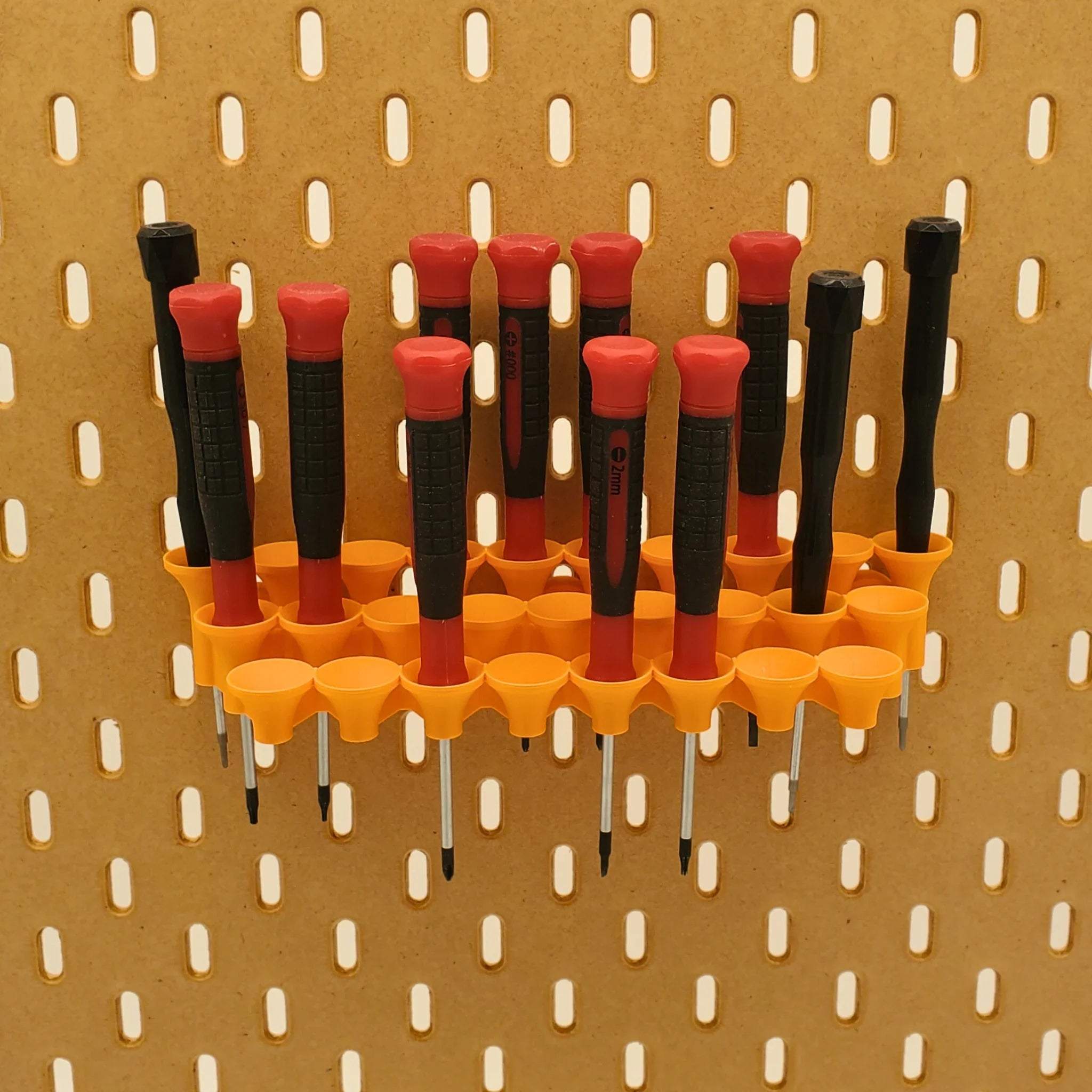 Large Screwdriver Organizer in Sunrise Orange on IKEA SKADIS pegoard.