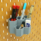 Tall Hexagon Tiered Pen and Pencil Organizer in Fossil Gray on IKEA SKADIS pegboard.