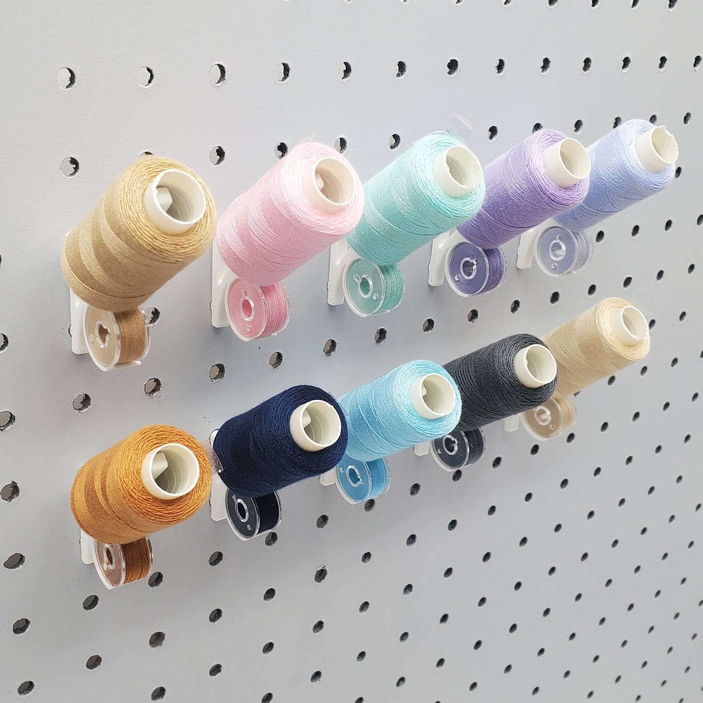 Angled Thread Spool and Bobbin Holder, 1/4" Pegboard Sewing Storage