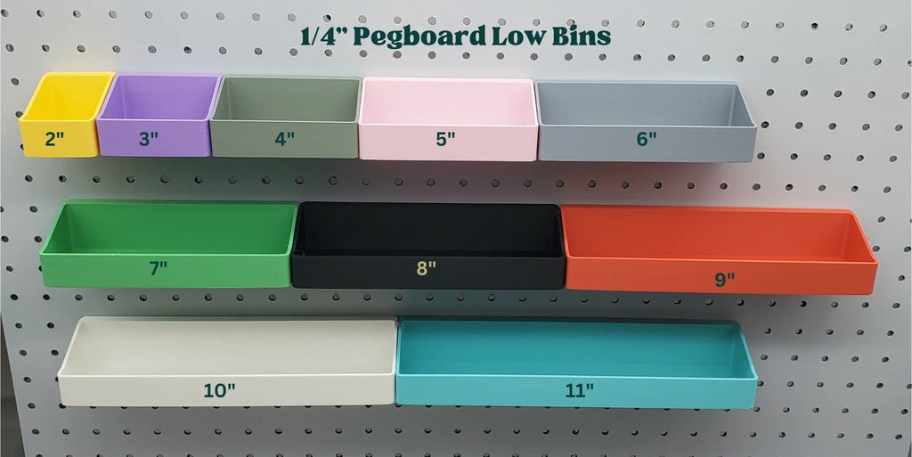 Short Bins in every size on 1/4" pegboard.