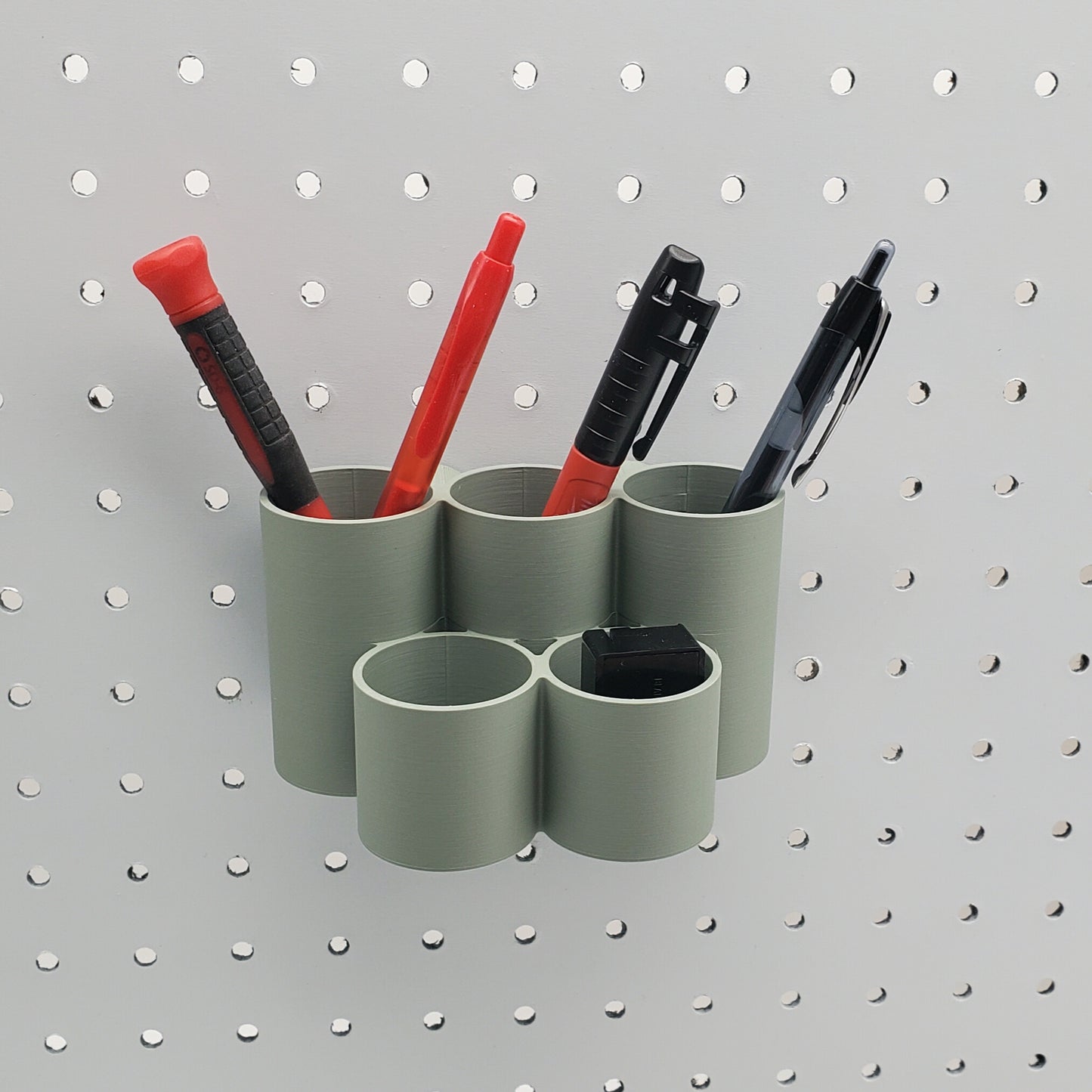 Muted Green 1/4" Circle bin with writing utensil markers