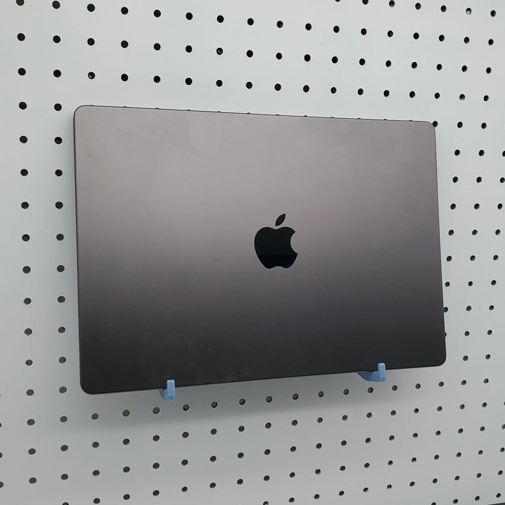 Laptop Organizer hooks in Muted Blue on 1/4" pegboard.