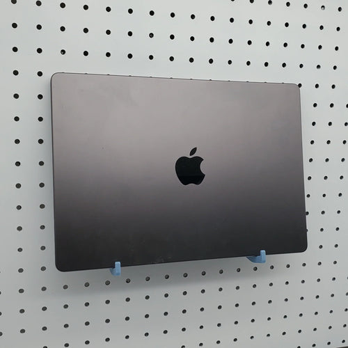 Laptop Organizer hooks in Muted Blue on 1/4" pegboard.