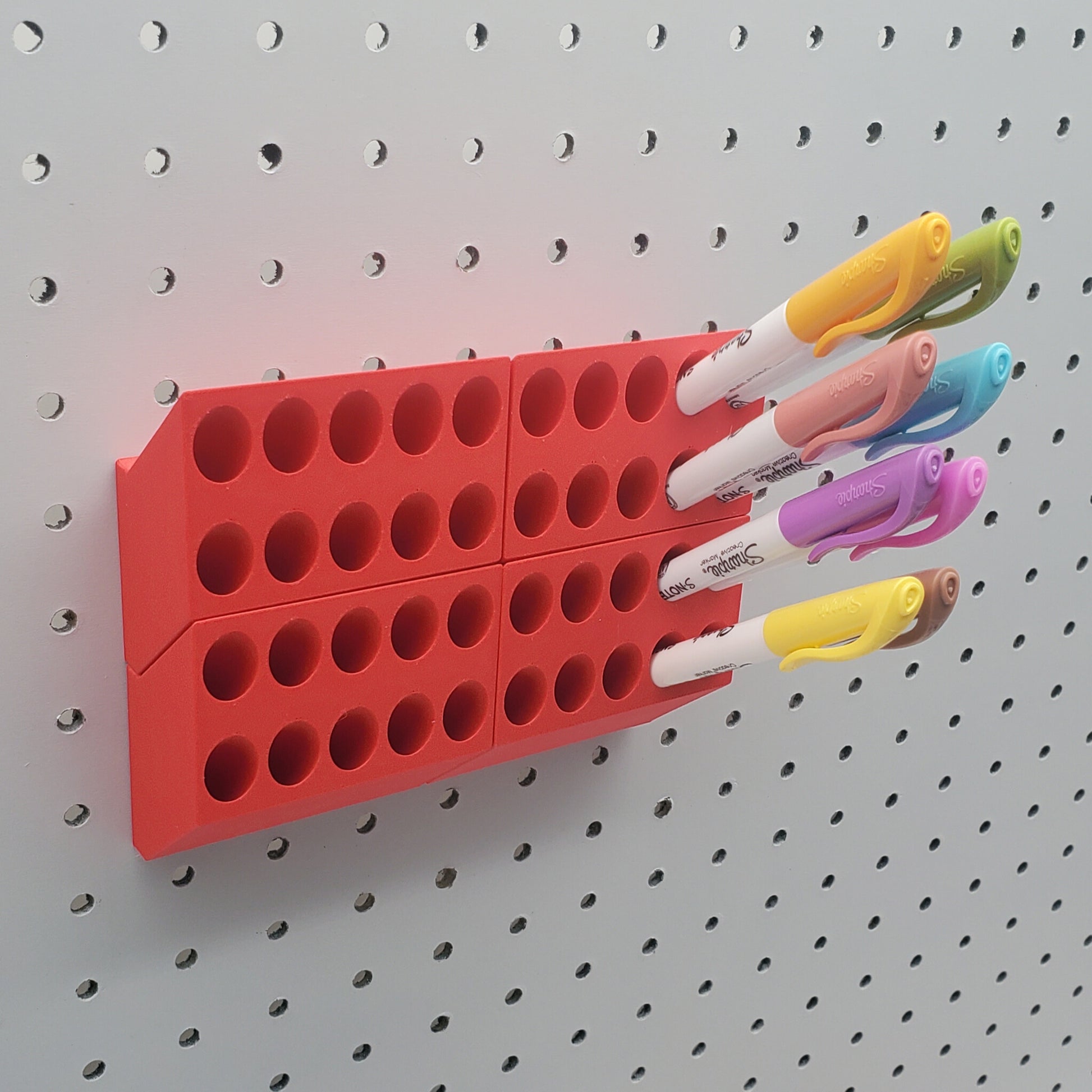 4 Lava Red Marker Storage on a 1/4Pegboard