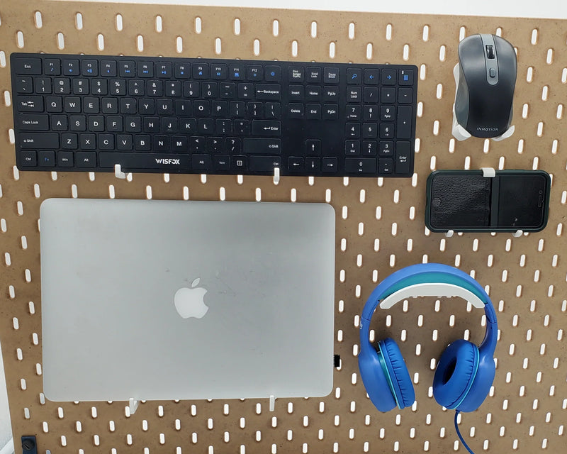 Tech Organizer Kit in Cotton White on IKEA SKADIS pegboard.