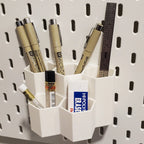 Short Hexagon Tiered Pen and Pencil Organizer in Marble White on IKEA SKADIS pegboard.
