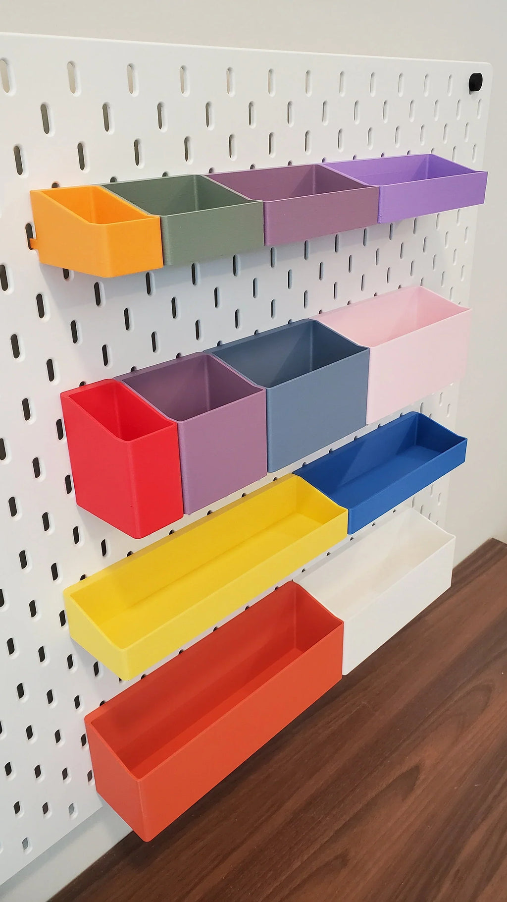 Tall Bins on IKEA SKADIS pegboard.